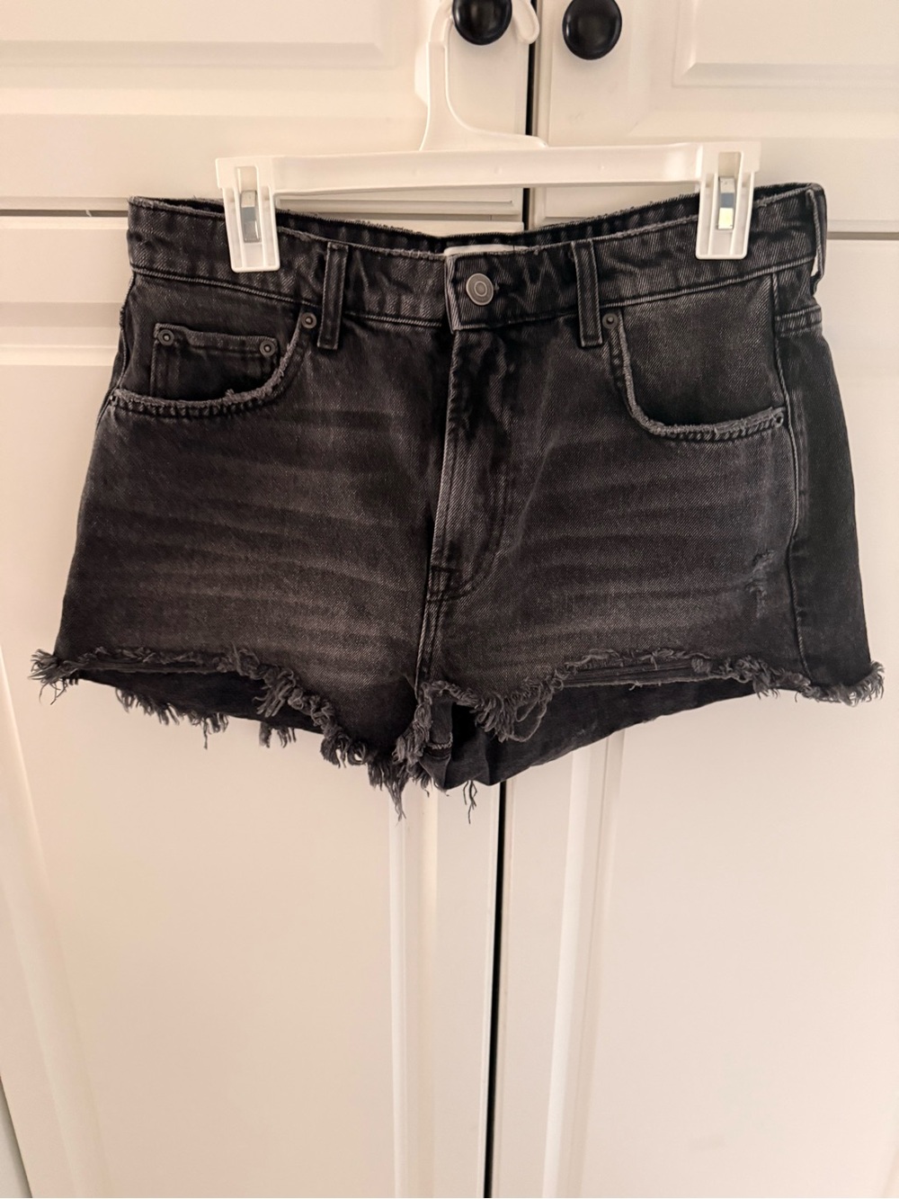 Zara Washed Charcoal Frayed Hem Denim Shorts